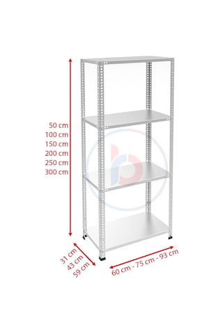 Raf Burada 4 Katlı Galvaniz Çelik Raf - Depo, Arşiv, Kiler, Dosya, Market Rafı-31x75 cm-200 cm-0.70 mm