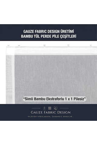 Gauze Fabric Design Lüks İpeksi Dokulu Simli Bambu Kırışmaz Ütü Gerektirmez Optik Beyaz 100 X 200 Pilesiz 1 X 1 Yüksek Kaliteli Tül Perde