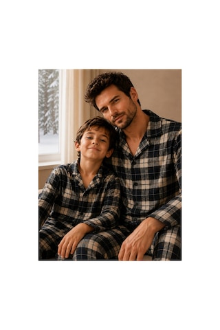 Free Beka Ekose Desenli Baba Oğul Uzun Kollu Gömlek Yaka Düğmeli Erkek Pijama Takımı Çok Renkli