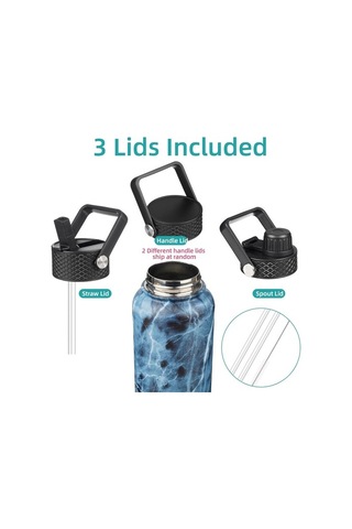 Yalıtımlı Su Şişesi 18 Oz Paslanmaz Çelik Su Şişesi 3 Kapaklı Spor Şişe Mermer Okyanus 49wocx Diğer