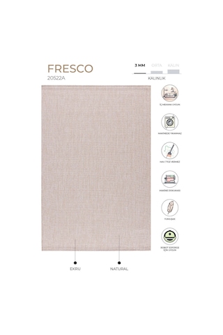 Fresco Ekru Natural İskandinav Jüt Yıkanabilir Halı Kilim Balkon Ekru - Krem