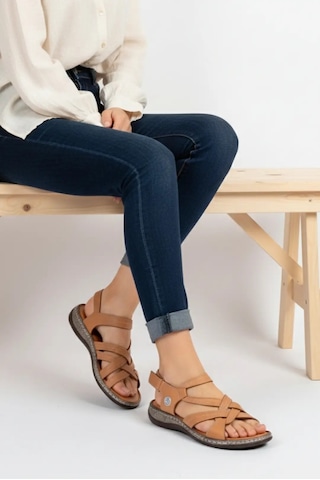 Mammamia D26ys-2415 Kadın Hakiki Deri Günlük Comfort Sandalet Taba