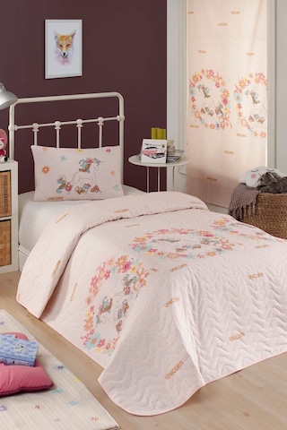 Enlora Home Kapitone Yatak Örtüsü Seti Tek Kişilik Unicornlar Pembe