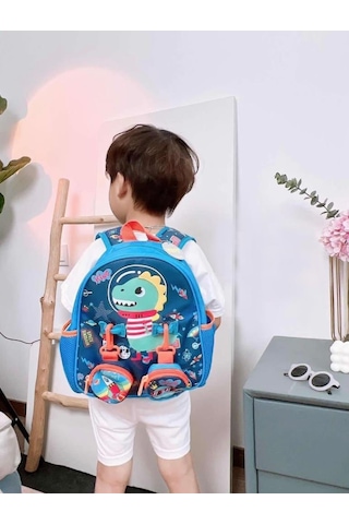 Vest Anaokulu Çantası Mavi Dinozor