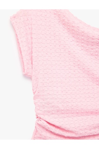 Koton Slim Fit Bürümcük Kumaş Kap Kollu Drapeli Asimetrik Yaka Bluz Pembe 6sak10480ek Gül