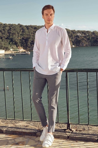 Morven Erkek Beyaz Pamuk Baskılı Desenli İtalyan Yaka Regular Fit Gömlek Beyaz