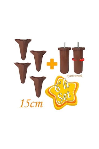 Serdivan 6'lı Set Mobilya Ünite Çekyat Koltuk Kanepe Ayarlı M8 Destek Ayağı 15 Cm Ceviz Renk Baza Ayak