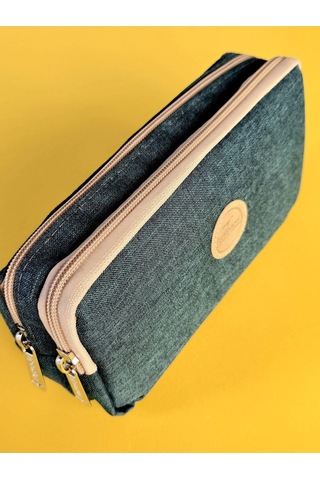 Rlx-147 Keten İki Gözlü Kalemlik Kalem Kutusu Kalemlik Koyu Yeşil Beyaz