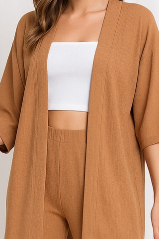 Bürümcük Kumaş Kimono Hırka Alt-üst Takım M-6xl Camel