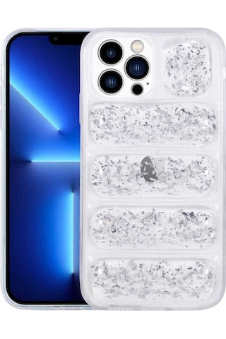 Apple Uyumlu iPhone 13 Pro Kılıf Kamera Korumalı Simli Airbag'li Zore Dalga Kapak Gümüş