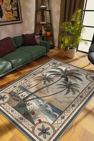 Homshtag Art Deco Teraryum Desenli Halı Bitki Temalı Yeşil Teraryum Desenli Dijital Baskı Halı Çok Renkli
