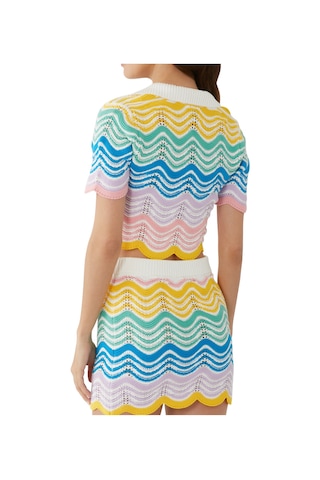 Casablanca Dalgalar Dantel Kısa Kol Cropped Polo Bluz Renkli