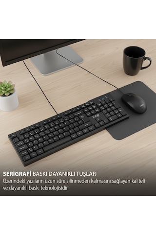 Imk-376t Kablolu Türkçe Q Klavye Mouse Seti 105 Tuş Ergonomik Tasarım Usb 2.0 10 Milyon Tuş Ömrü