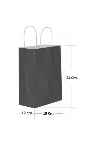 Büküm Saplı Kraft Kağıt Çanta Karton Hediyelik Poşet Torba - Siyah - 18x24 Cm. - 10 Adetlik Paket Si
