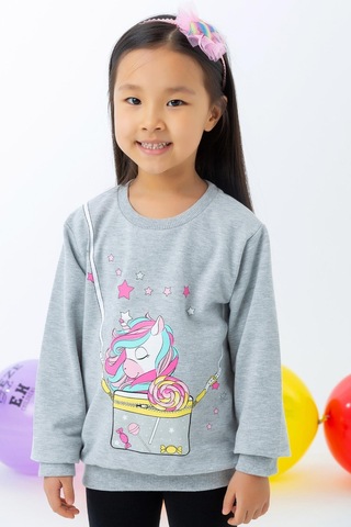 Breeze Kız Çocuk Sweatshirt Unicorn 2-6 Yaş, Gri Melanj-gri Melanj Gri Melanj