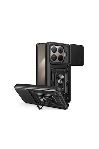 Microcase Xiaomi 17t Pro İle Uyumlu Qubec Serisi Kamera Kapaklı Yüzük Standlı Kılıf-al5117