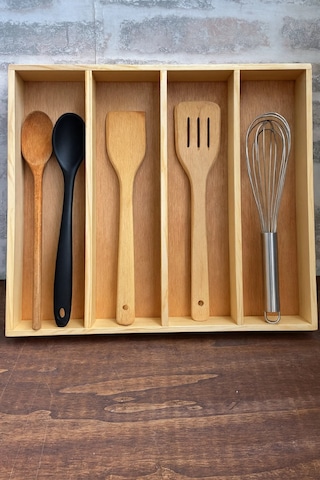 45x40 Cm Ahşap Kaşıklık Çekmece İçi Kepçe Maşa Ve Servis Gereçleri Düzenleyici Organizer