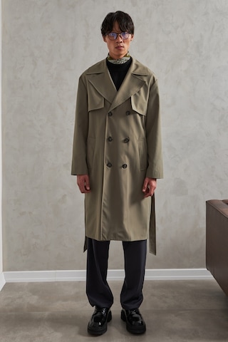 Erkek Kruvaze Yaka Oversize Trençkot Haki