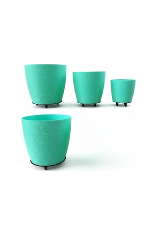 4 Lü 3d Yeşil Dekoratif Vazo Seti Modern Ayaklı Şık Saksı Takımı