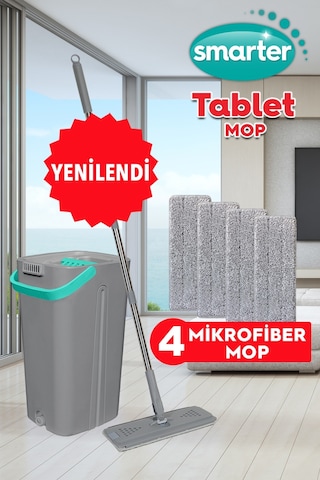 Smarter Tablet Mikrofiber Mop + 4'lü Yedek Mop Temizlik Seti