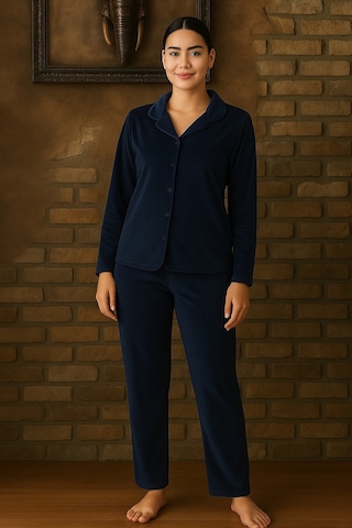Sude Kadın Kışlık Gömlek Yaka Kadife Pijama Takımı M22/1 - 1 Adet 001