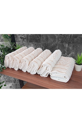 Çınar Jakarlı 6 Lı Kadife Pamuklu El Ve Yüz Havlu Seti 50x90 Cm - 04557 - Gold Altın - Siyah