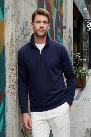 Tudors Unisex Relax Fit Rahat Kesim Pamuklu İçi Polarlı Yarım Fermuarlı Lacivert Dik Yaka Sweatshirt-32669 Lacivert