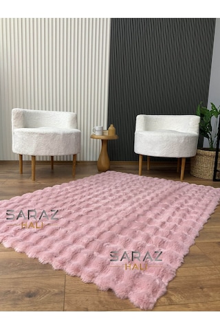 Bubble Tavşan Post Yumuşacık Tavşan Tüyü Kaymaz Yıkanabilir Pembe Gri