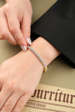 Çildan Womens Gold Özel Tasarım Zirkon Taşlı Kelepçe Bileklik