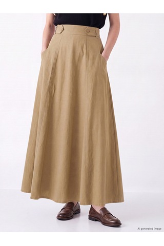 Lcw Modest Bej Beli Lastikli Gabardin Kloş Etek