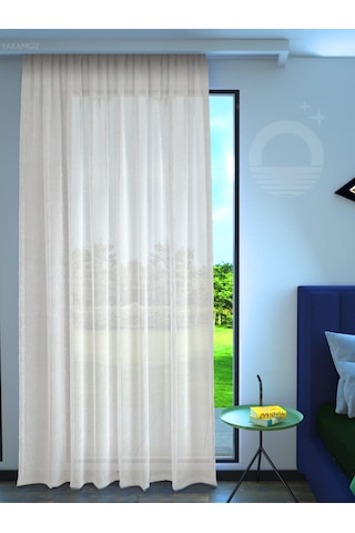Kirli Beyaz Keten Görünümlü Ekstraforlu Tül Perde Linen Touch Serisi Kirli Beyaz