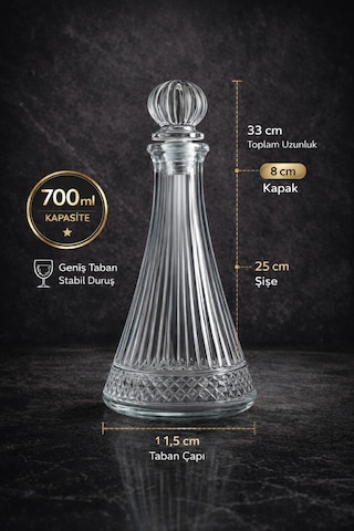 Elysia Model Kapaklı Premium Şık Cam Karaf Sürahi,şişe 700 Ml Kapaklı,33 Cm