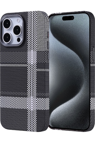 Ardemix İphone Uyumlu 15 Pro Max Kılıf Magsafe Şarj Özellikli Karbon Fiber Görünümlü Nekst Gri