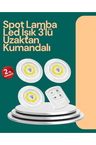Uzaktan Kumanda İle Kontrol Edilebilen Yapışkanlı 3 Lü Kablosuz Led Spot Lamba Çok Renkli