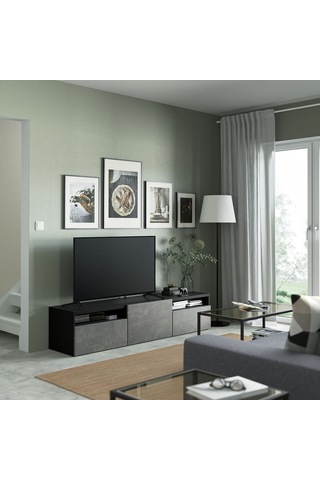 Tv Sehpası, Venge-koyu Gri, 180x42x39 Cm, Kallvıken, Çıt Çıt Raylı Gri
