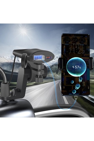 Boatshop1 Tip C Usb Ultra İnce Araç Motosiklet Telefon Şarj Cihazı Hızlı Şarj Pd Usb Dikiz Aynası Uzatma Askısı