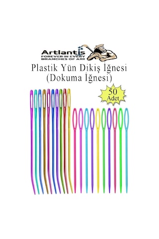 Düz Ve Kıvrımlı Plastik Yün İğnesi 50 Adet 1 Paket Plastik Dikiş Dokuma İğnesi Kavisli İplik İğne Goblen