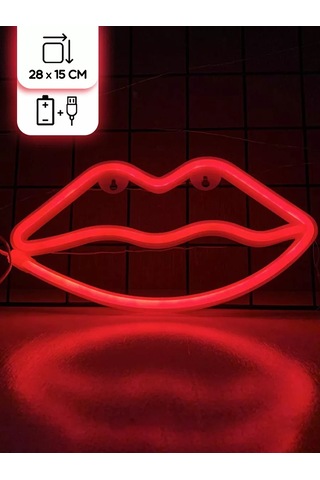 Riota Neon Aydınlatma, Dudak Şeklinde Kırmızı Işık, 15x28 Cm 177380611 Kırmızı