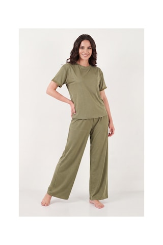 Lela Yumuşak Dokulu Bisiklet Yaka Lastikli Bel Kısa Kollu Pijama Takımı Bayan Pijama Takımı 65720102 Haki