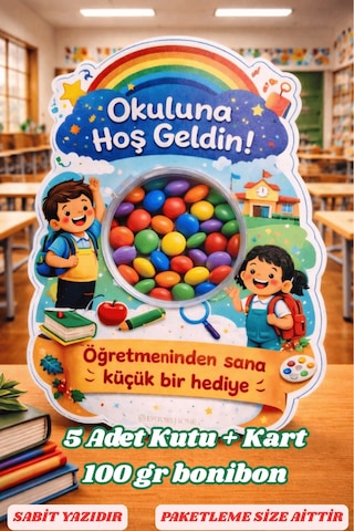 5 Adet - Bonibonlu Okula Hoş Geldin Kartlı Hediye - Bonibonlu Kutu - Okul Hediye - Anaokulu Hediye