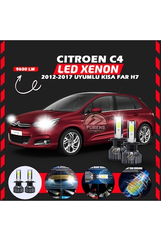 Citroen C4 2012-2017 Kısa Far Uyumlu Şimşek Etkili Led Xenon Pro Series H7