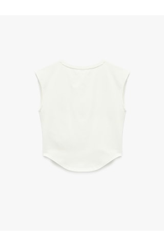 Koton Dikiş Detaylı Slim Fit Bisiklet Yaka Kolsuz Crop Tişört Ekru 6sal10009ık Ekru