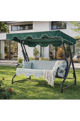 Evinizin Atölyesi 3 Kişilik Yatarlı Bahçe Balkon Teras Salıncağı -yeşil Çizgili