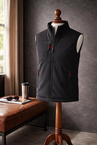 Vatan Tekstil Dik Yaka Slim Fit 3 Cepli Softshell Erkek Yelek Su İtici Kumaş Siyah
