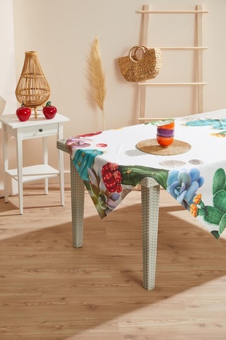 Kaktüs Desen Kare Leke Tutmaz Masa Örtüsü