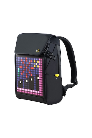 Divoom Pixoo Backpack M Siyah LED Ekranlı APP Kontrollü Su Geçirmez Laptop Sırt Çantası-15-15.6" Siyah