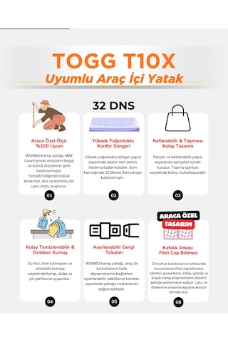 Woinbo Kamp Yatağı Togg T10x Uyumlu Siyah