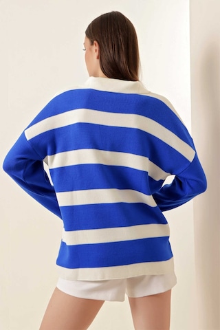 Gabria Fermuarlı Çizgili Kazak Saks