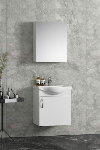 Yıldız Asma 45 Cm Beyaz Mdf Seramik Lavabolu Banyo Dolabı Takımı Beyaz