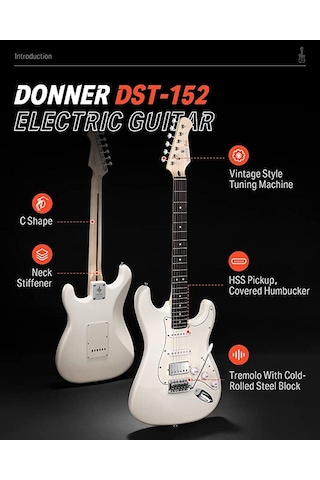Donner Dst-152 Full-size St Elektro Gitar Seti Beyaz